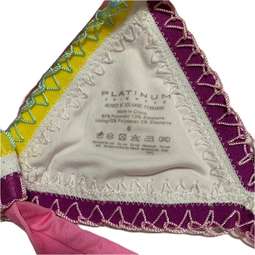 NWT PQ Swim rainbow embroidered baby bikini Top Size 6